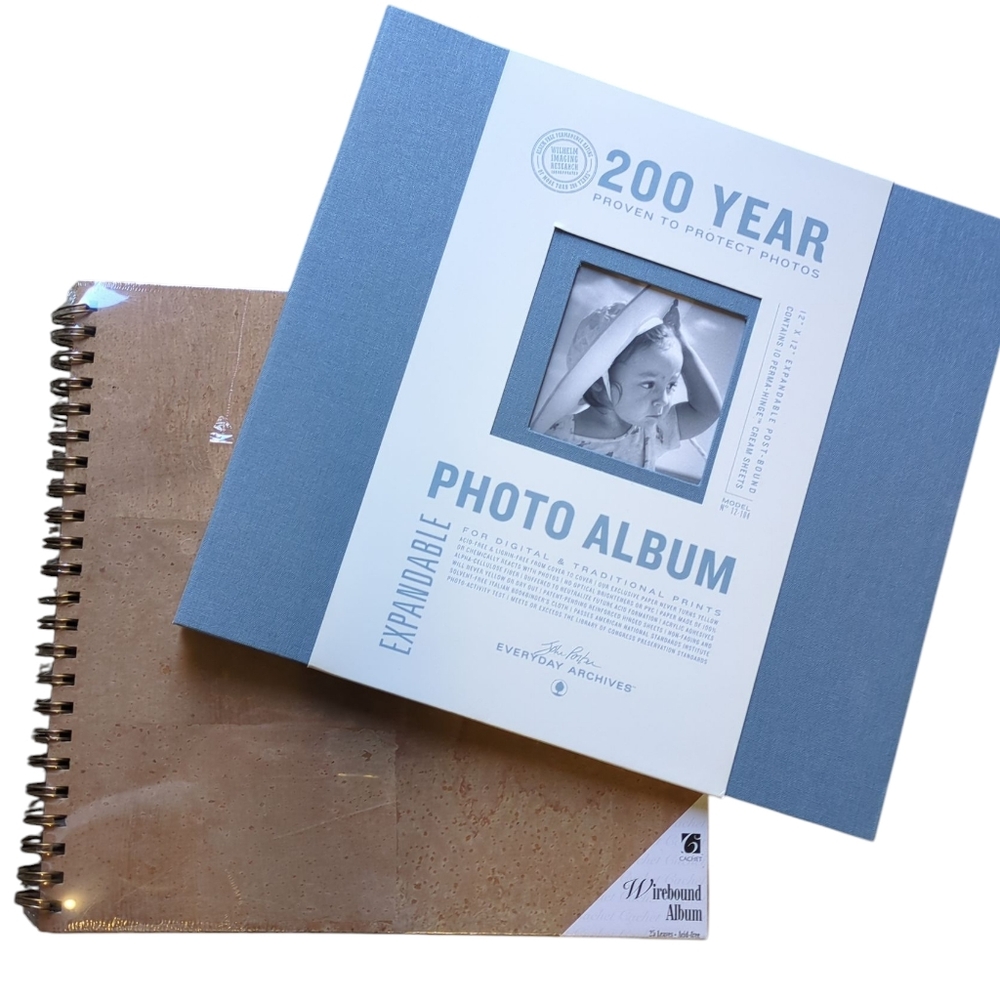 2 Acid Free Photo Album Scrapbooks, 12x12 Expandable Hinge, Spiral, Linen Cachet